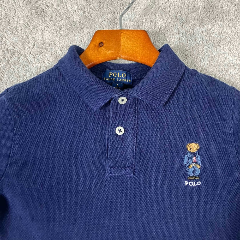 Polo Ralph Lauren Kids Navy Blue Long Sleeve Polo Bear Shirt Size 6